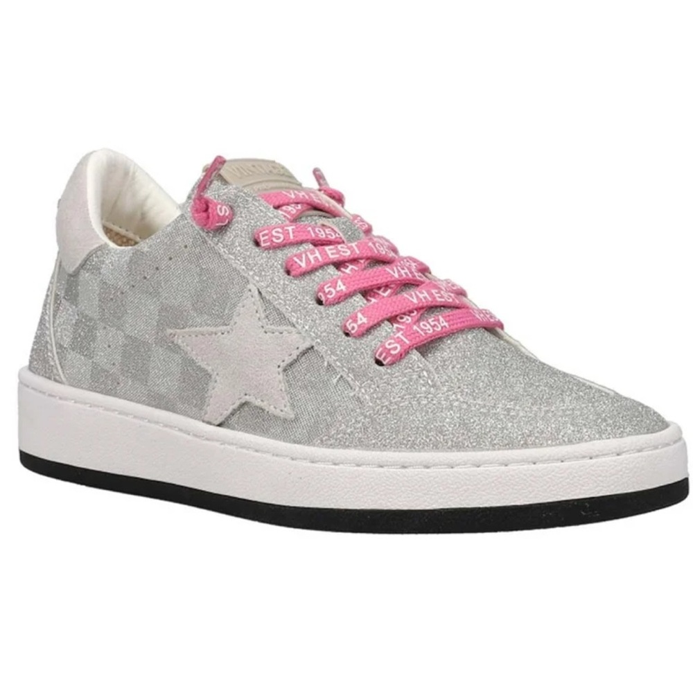 Vintage Havana Silver Glitter Low-Top Sneakers with Pink Laces